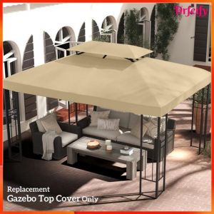 Toile de rechange pour pavillon/tonnelle - AKOZON - 3 x 4 m - Polyester 180 g/m&sup2; - Beige - Toit double ventil&eacute;