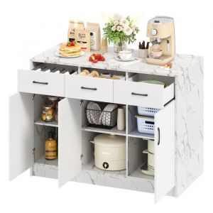 &Icirc;lot de cuisine &ndash;CDISPLAY - 120 x 60 x 905 cm -Ilot Central Cuisine-Comprend 3 tiroirs et 3 portes darmoire- &Eacute;tag&egrave;res r&eacute;glables