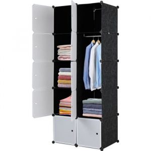 10-Cube Armoire de Chambre avec porte Meuble de Rangement avec Penderie Modulable Tige à Vêtements