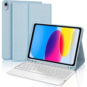 Clavier iPad 10ème Génération 2022 10.9 avec Trackpad Clavier Touchpad AZERTY sans Fil Bluetooth Bleu ciel - pavé tactile