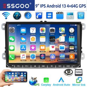 9 Android 14 4G+64G Carplay Autoradio GPS NAVI WIFI RDS FM BT pour VW Golf 5 6 Passat B6 B7 Polo 6R Touran Tiguan Caddy EOS Jetta