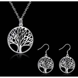 Parure boucles doreille et collier arbre de vie argent&eacute; bijou fantaisie