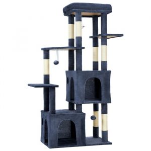 Arbre &agrave; chat robuste 155 cm Multi-niveaux grands chats perchoir XL 2 niches poteaux &agrave; griffer en sisal jouets suspendusBleu