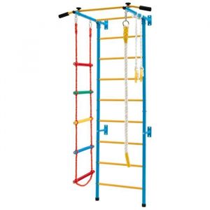 COSTWAY Espalier de Gymnastique Enfants Mur Escalade avec Barre de Traction Anneaux de Gym. - Échelle en Tricot - Trapèze Jaune