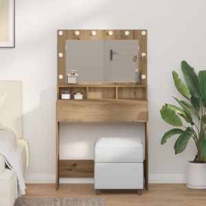 Moderne Coiffeuse Table de chambre avec lumières LED en chêne artisanal 79x41x135 cm @FR(461542)