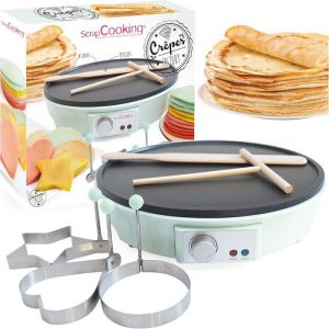 Scrap Cooking 3899 Crêpière Crêpes Factory Machine Électrique Avec Plaque Chauffante Anti-Adhésive Râteau Spatule & 3 Moules