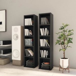 Lot de 2 Meubles &Eacute;tag&egrave;re Biblioth&egrave;que Noir - Style Essentiel - Contemporain Design - 80 CD - Agglom&eacute;r&eacute;