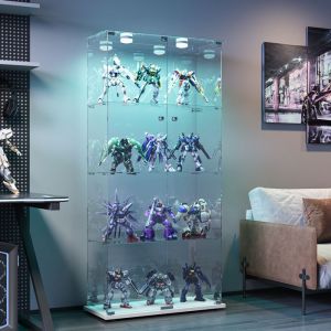 Grande Vitrine en Verre - 163 cm Double Porte - 4 Niveaux avec Éclairage LED RGB et Serrures - Argentier Moderne pour Collection
