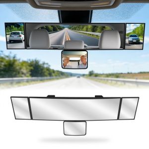 4 en 1 R&eacute;troviseur avec &Eacute;limination des Angles Morts & Miroir B&eacute;b&eacute; 360&deg; R&eacute;troviseur Panoramique pour Voiture/Camion/SUV