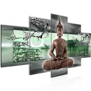 Runa art Tableau Décoration Murale Bouddha Feng Shui 200x100 cm - 5 Panneaux Deco Toile Prêt à Accrocher 503251b