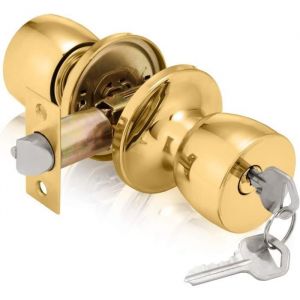 Poign&eacute;es de porte avec serrure - MARSEE - Design tulipe - Laiton poli - R&eacute;versible - 35-45 mm d&eacute;paisseur Multicol POIGNEE DE PORTE