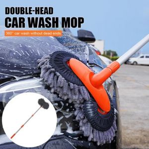 Brosse de lavage à deux têtes pour voiture avec manche télescopique en aluminium réglé de 80 à 135 cm