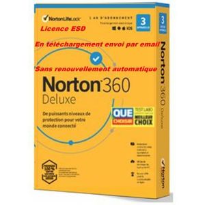 Sans CB - NORTON 360 DELUXE 2024 sans Abonnement 3 Appareils PC MAC Android - 1 AN - 25GB CLOUD - Envoyé par mail - ESD