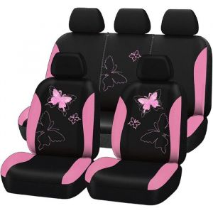 Housses de si&egrave;ge de Voiture Universelle Tendance avec Broderie Papillon Motif (Complet Rose) Complet#Rose HOUSSE DE SIEGE
