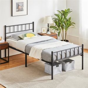 Cadre de Lit 90×200 cm Métallique Moderne avec Sommier Lit Simple  pour 1 personnes à Lattes Surface de Couchage Noir YAHEETECH