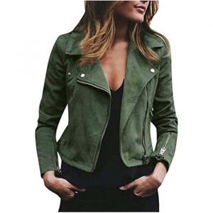Veste en Cuir PU Bombers Moto Blouson Femme Silver - Blanc - Style Décontracté - Simili Cuir Biker Zippé