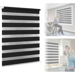 LARS360 Store enrouleur double avec cassette en aluminium pour fen&ecirc;tre avec cha&icirc;nette lat&eacute;rale pour int&eacute;rieur 60x120 cm (noir)