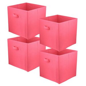 Boîte textile 31x31x31 rose foncé - Lot de 4