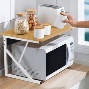 MEUBLE ETAGERE Tablette pour micro-ondes Facile &agrave; nettoyer Noyer jaune