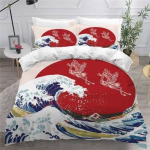 Housse de Couette Enfant Parure de Lit Japon Ukiyo-e Art Japonais Housse Couette Douce Microfibre Ado 140x200cm [1883]