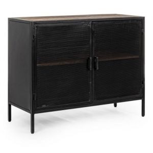 Buffet meuble de rangement avec 2 portes coloris noir - Longueur 100 x Profondeur 40 x Hauteur 80 cm