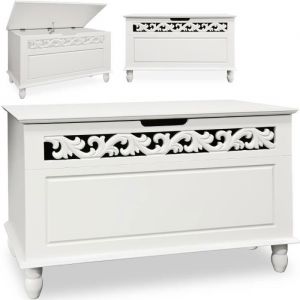 CASARIA&reg; Coffre en bois Jersey Blanc vintage XXL espace de rangement banquette bo&icirc;te Commode coffre &agrave; linge blanc 80x40cm