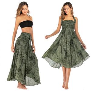 Jupe 2 en 1 Jupe Longue Été Femme Fluide Jupe Boheme Chic Femme Jupe Boheme Femme Jupe Fleurie Femme Plage Jupe  Vert
