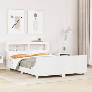 vidaXL Cadre de lit et tête de lit blanc 140x190 cm bois de pin massif meuble de chambre à coucher sommier lit en bois 3306472