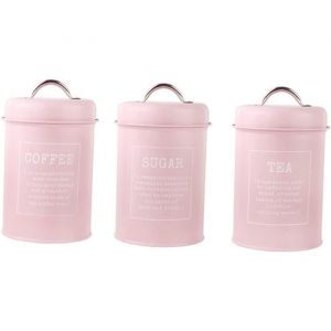 Lot de 3 bo&icirc;tes &agrave; th&eacute; caf&eacute; sucre en m&eacute;tal r&eacute;sistant &agrave; la rouille avec couvercles herm&eacute;tiques 1200 ml (rose)