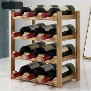 Casier &agrave; Vin Range Bouteilles Horizontal 4 &eacute;tages pour 12 Bouteilles en Bois Etag&egrave;re &agrave; Bouteilles de vin Dimensions 33.5x22.3x39.
