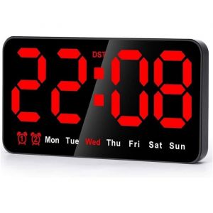 Horloge murale num&eacute;rique LED 9 pouces grand &eacute;cran avec 12/24 heures gros chiffres (215 x 3 x 11 cm rouge)