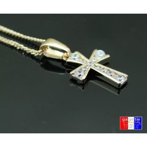 Collier 45cm - croix &eacute;vas&eacute;e templier - en plaqu&eacute; or v&eacute;ritable - avec brillants - chaine et pendentif avec boite - cadeau pour femme