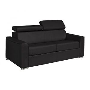 Canap&eacute; 3 places convertible express en cuir de buffle noir - Couchage 140 cm - Matelas 18 cm - VIZIR