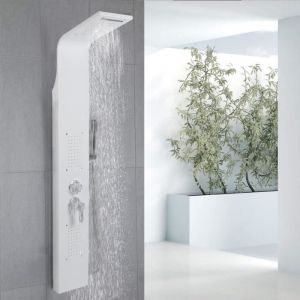 Colonne de Douche en Acier Inox avec 5 Modes Syst&egrave;me Hydromassante - YIS - Blanc - 20 x 7 x 140 cm