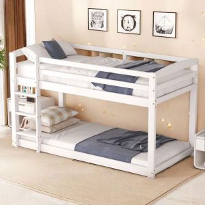 Lits superposés enfant en bois massif de pin avec échelle et garde-corps - Certifié EN747 - 90x200cm - Blanc