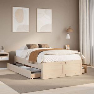 SALE 2025Structure/Cadre de lit - Lit 2 personnes - avec tiroirs 120x190 cm bois de pin44 Kg 3410