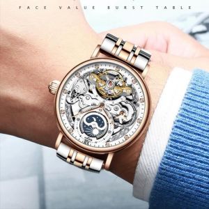 KINYUED Montre Homme Nouveau - Squelette Homme Affaires Montre-Bracelet Chrono / Lune Phase / Semaine / Calendrier