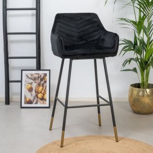 Tabouret de bar velours Fiona noir 70-83 cm - Livin24 - Avec accoudoirs - R&eacute;glable en hauteur - Int&eacute;rieur