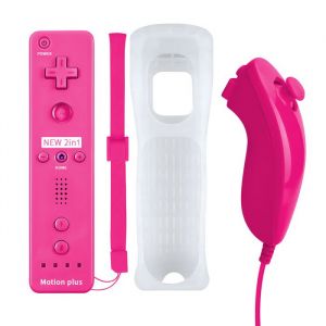 Qumox 2 En 1 Manette Motion Plus Int&eacute;gr&eacute;e Remote Nunchuck rose + Housse  Manettewii Nunchuck Pour Nintendo Wii Wii U Wii Mini