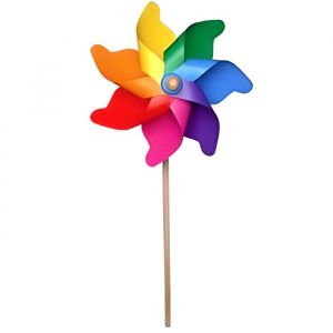 Moulin &agrave; vent - Arc en ciel - WINDMILLS - 32 cm - En plastique avec tige en bois
