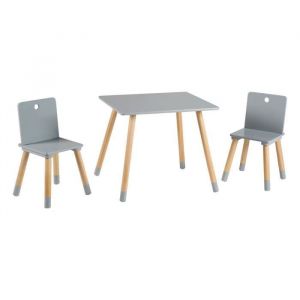 ROBA Ensemble Table + 2 Chaises Enfants en Bois Laqu&eacute; Gris - 3 Pi&egrave;ces - Pieds en Bois Massif