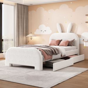 lit enfant 90x200 s&eacute;curit&eacute; optimale lit combine enfant t&ecirc;te de lit capitonn&eacute;e rangement int&eacute;gr&eacute; th&egrave;me d&eacute;coratif lapin