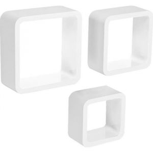 WOLTU Lot de 3 Étagère murale cube en bois MDF, Étagère pour livres ou CD, Epaisseur de 1.6 cm, Blanc