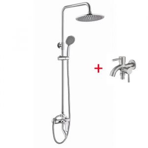 HIBA Colonne de Douche avec Mitigeur Hauteur R&eacute;glable Argent Mitigeur Baignoire avec T&ecirc;te de Douche et Pommeau &agrave; main