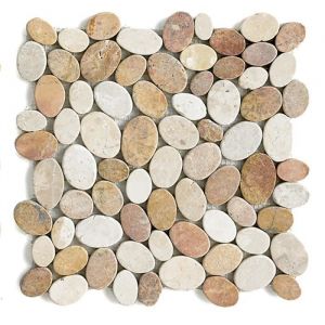 Carrelage de mosaïque-Plaque mosaïque mur et sol en marbre naturel coloris blanc et beige mat - 33 x 33 cm