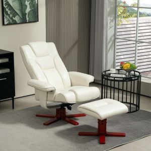 Fauteuil Releveur Blanc Crème Simili Cuir - Fonction Inclinable Et Bascule Repose-Pieds Intégré - Support 150kg 84x84x104 Cm