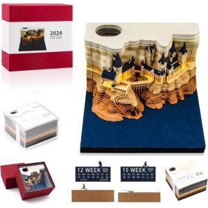 3D Calendrier Ch&acirc;teau &Agrave; Effeuiller 2026 Calendrier De Bureau 3D Bloc M&eacute;mo 3D Con Lumi&egrave;re Et Porte-Stylo 3D Papier Sculpture Mem