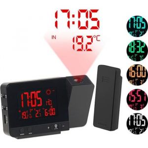 R&eacute;veil &agrave; projection et station m&eacute;t&eacute;o sans fil 2 en 1 - Noir