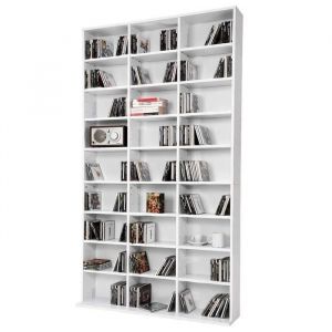 Etagère bibliothèque - Range CD - Blanc - 102x178x16cm - 1080 CD - 504 DVD/Blu-Ray