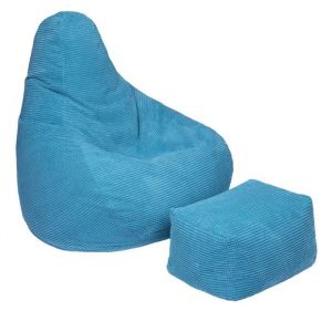 Loft 25 Fauteuil pouf de jeu pour le adultes - Pouf poire à dossier haut avec repose-pieds - Pouf chaise pour salon - Sarcelle